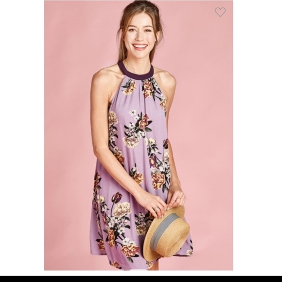 Lavender Floral Halter Dress - Picture 5 of 8